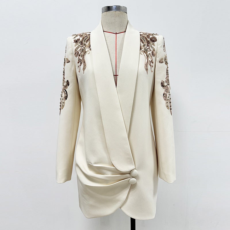 Style Celebrity-Style Fashion Heavy-Duty Beaded And Rhinestone-Embellished Green Fruit Collar Dress Suit Dress - Image 3